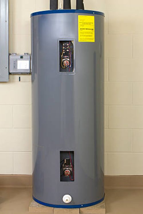 Residential Water Heater with the panel removed for repairs or adjustments to the thermostat. Please also see my lightbox:
